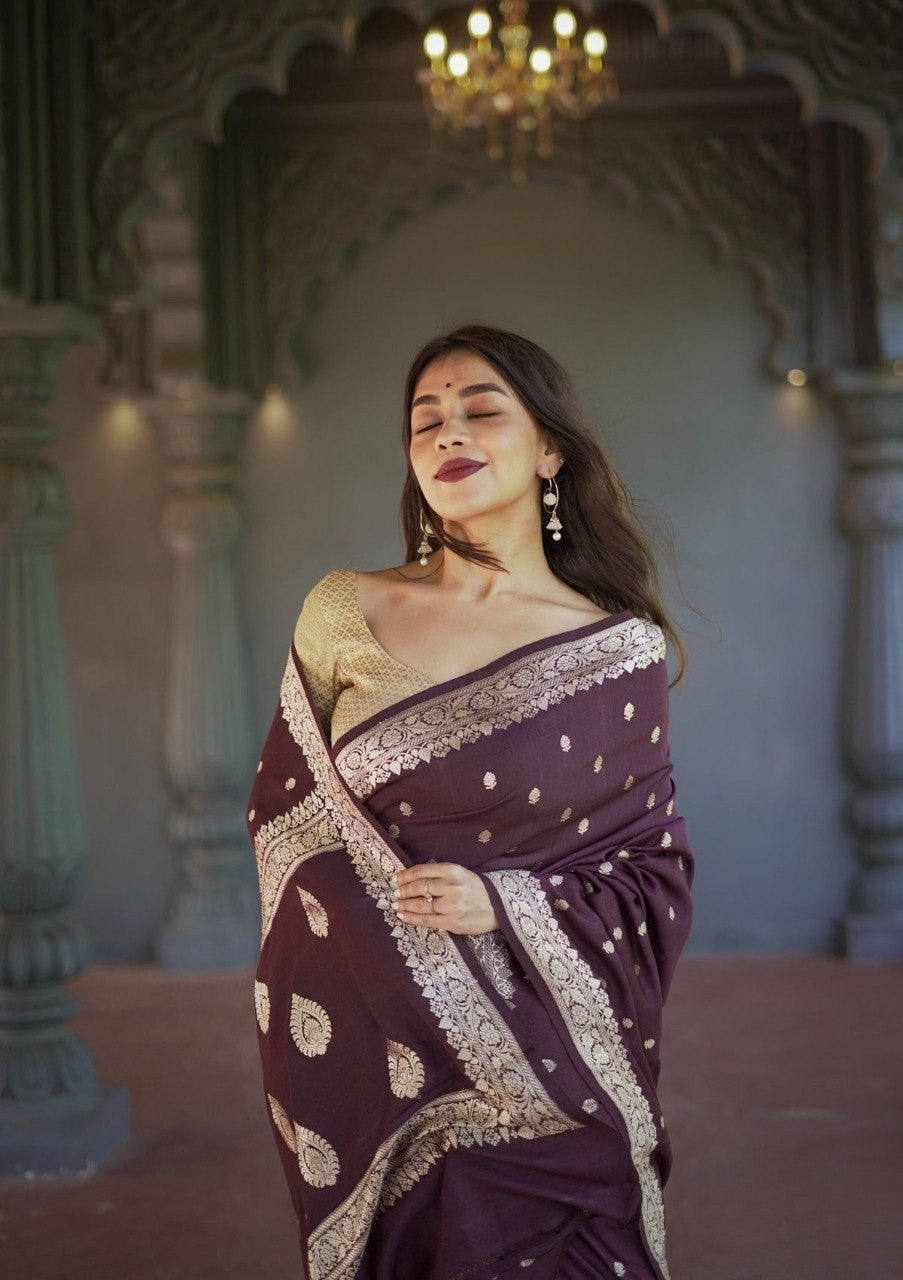 Lilaan Soft Slab Cotton Saree with Rich Weaving Blouse Elegant & Comfortable