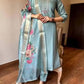 Embroidered Rayon Slub Suit Set with Organza Dupatta