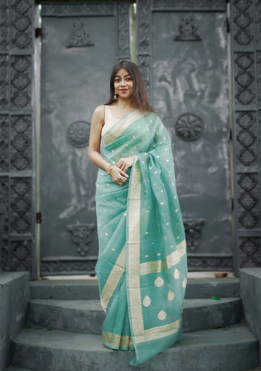Lilaan Soft Slab Cotton Saree with Rich Weaving Blouse Elegant & Comfortable