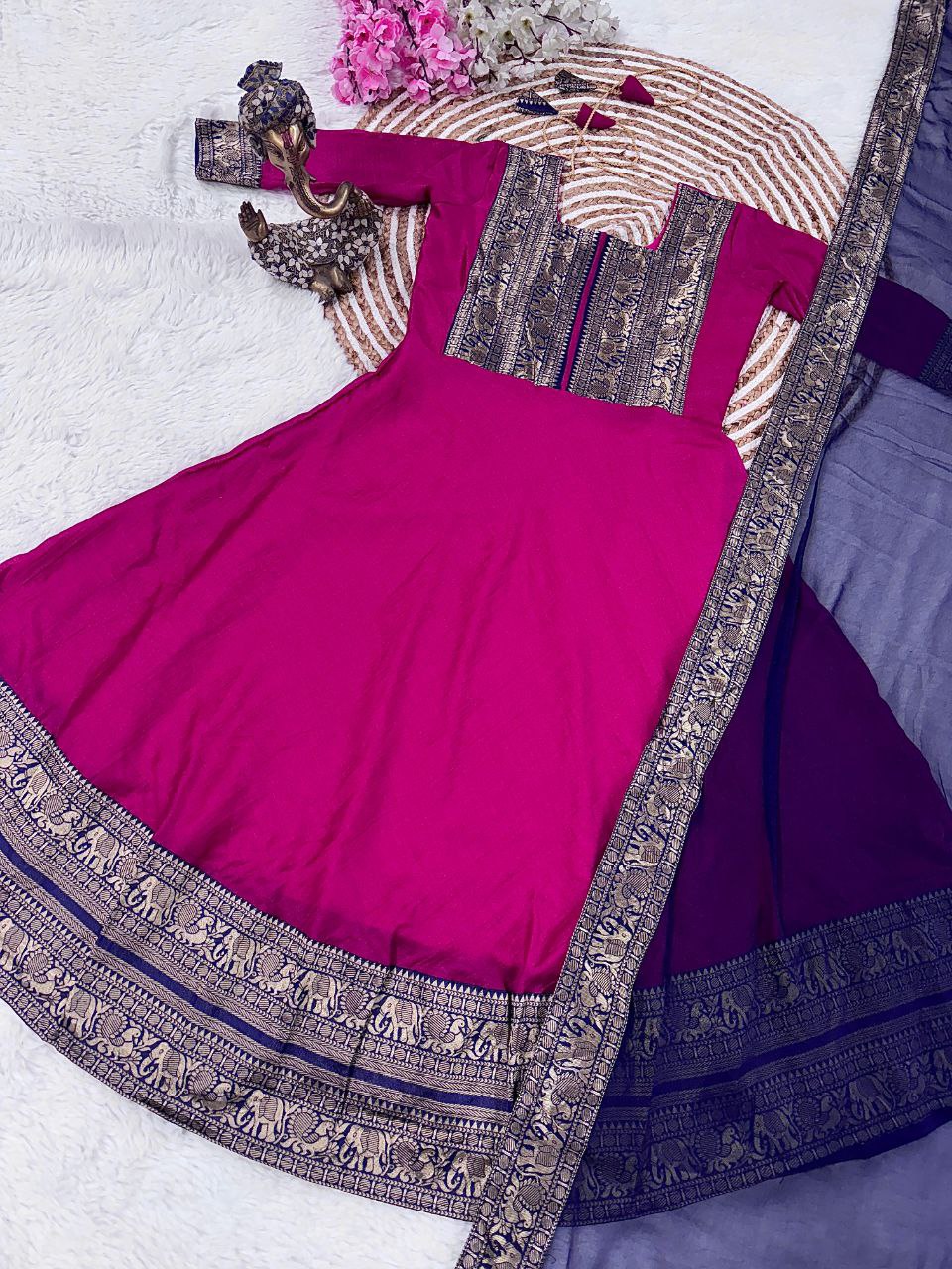 Anarkali Kurta Set in Vichitra Silk with Zari Detailing