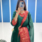 Bottle Green Cotton Kurti Set with Maroon Tone Border