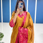 Yellow Cotton Kurta Set with Pink Border – Bold and Beautiful.