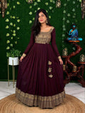 Melobita Silk Full-Length Anarkali Gown Kurti with Sheer Golden-Border Dupatta