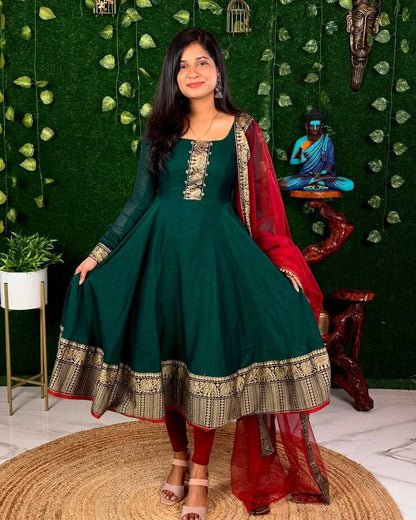 Vichitra Silk Gown with Net Dupatta