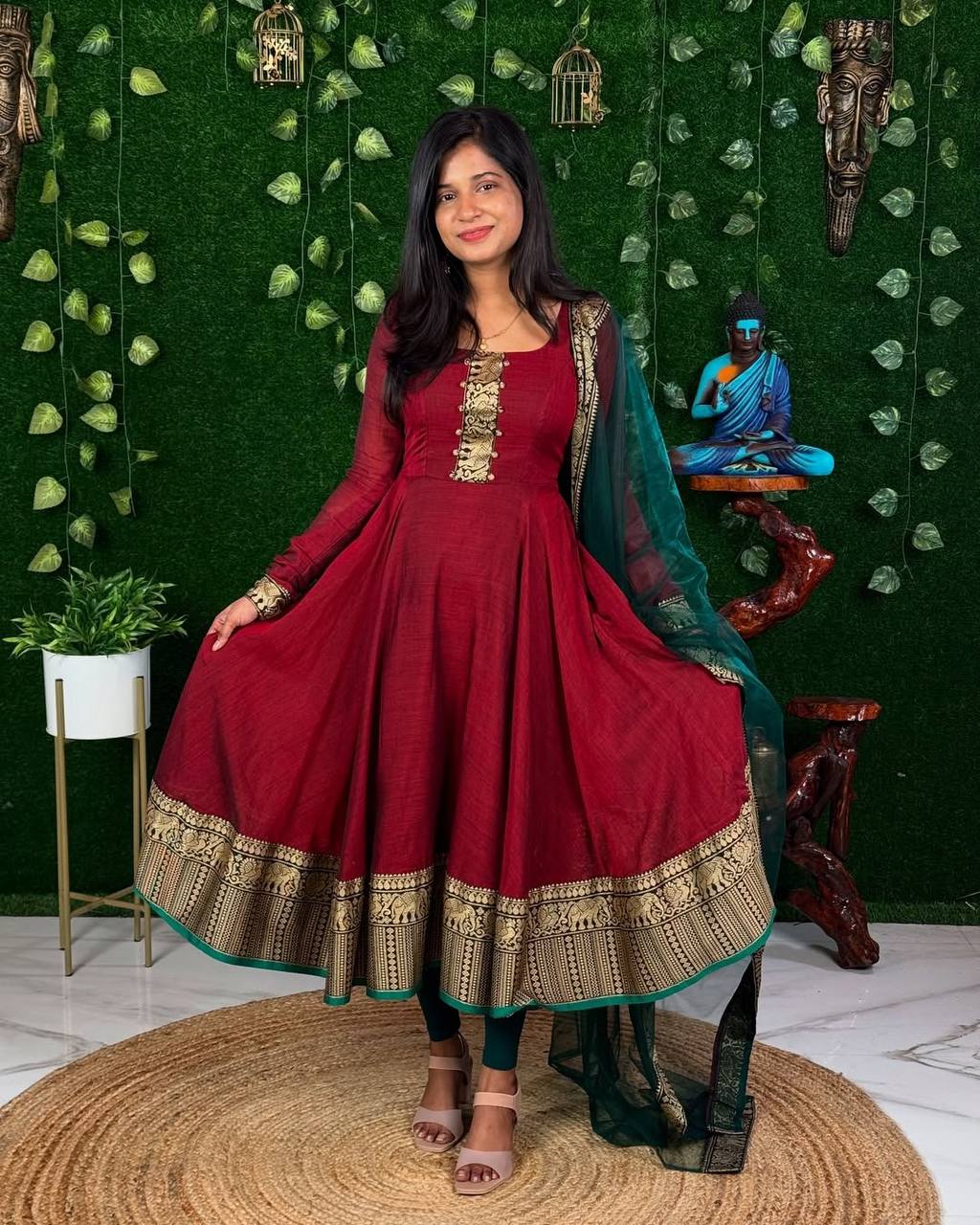 Vichitra Silk Gown with Net Dupatta