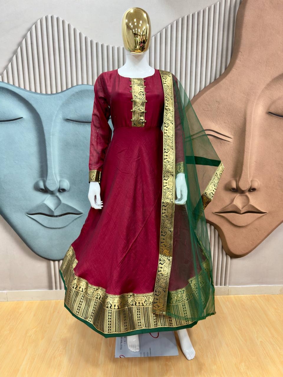 Vichitra Silk Gown with Net Dupatta