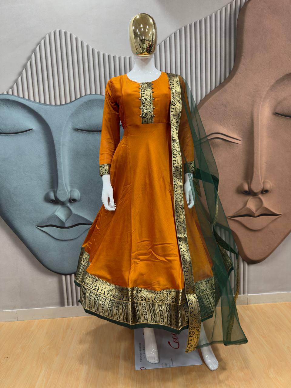 Vichitra Silk Gown with Net Dupatta
