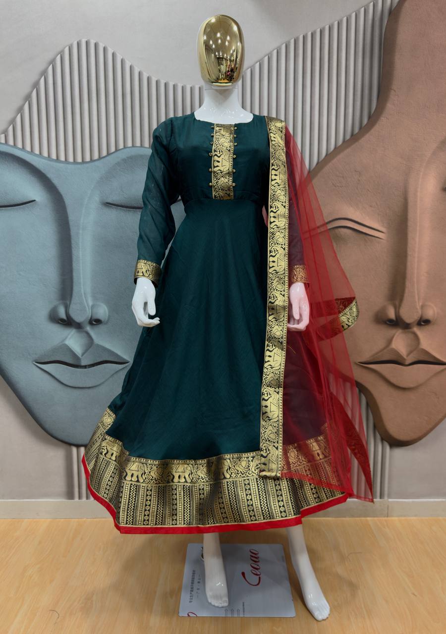 Vichitra Silk Gown with Net Dupatta