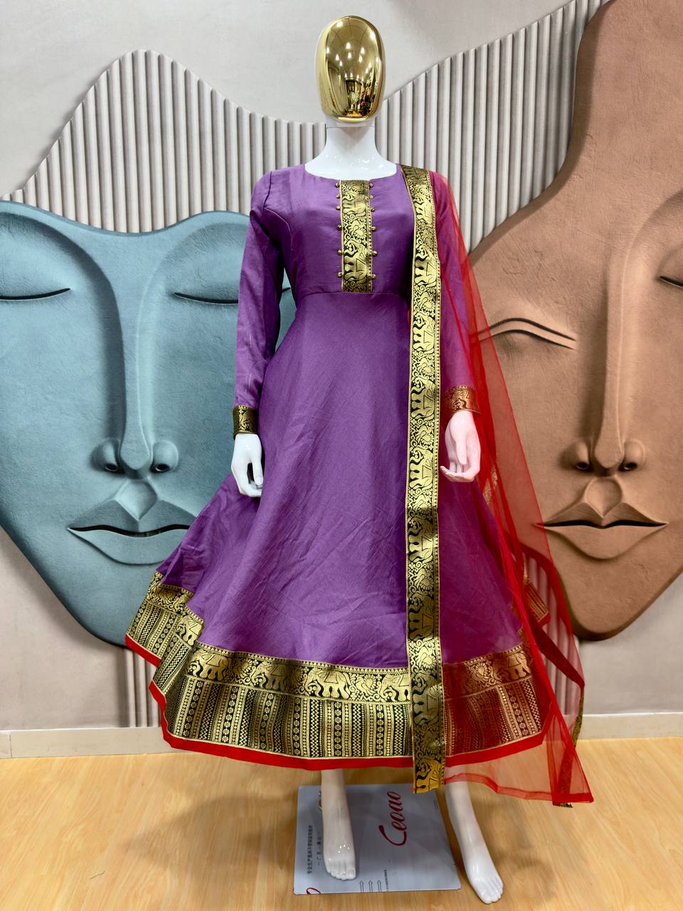 Vichitra Silk Gown with Net Dupatta