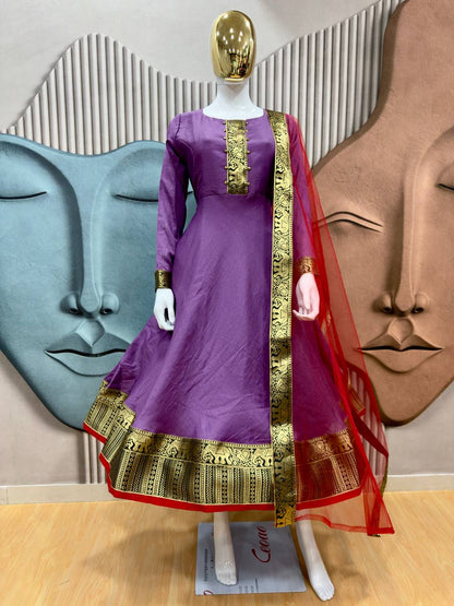 Vichitra Silk Gown with Net Dupatta