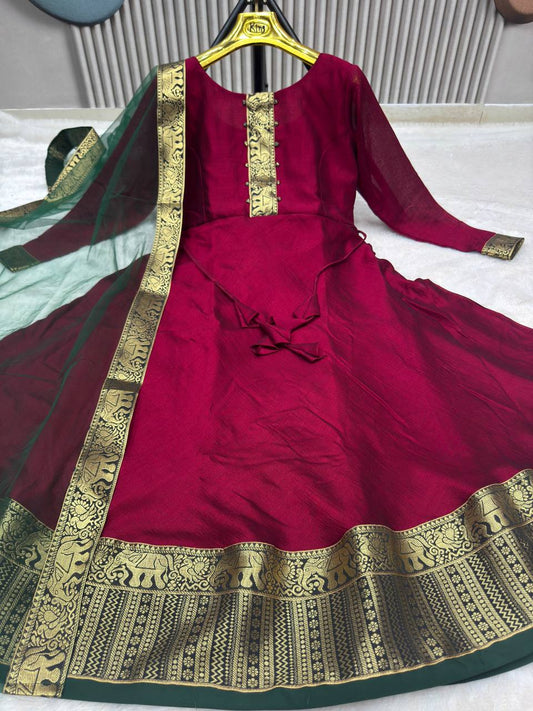 Vichitra Silk Gown with Net Dupatta
