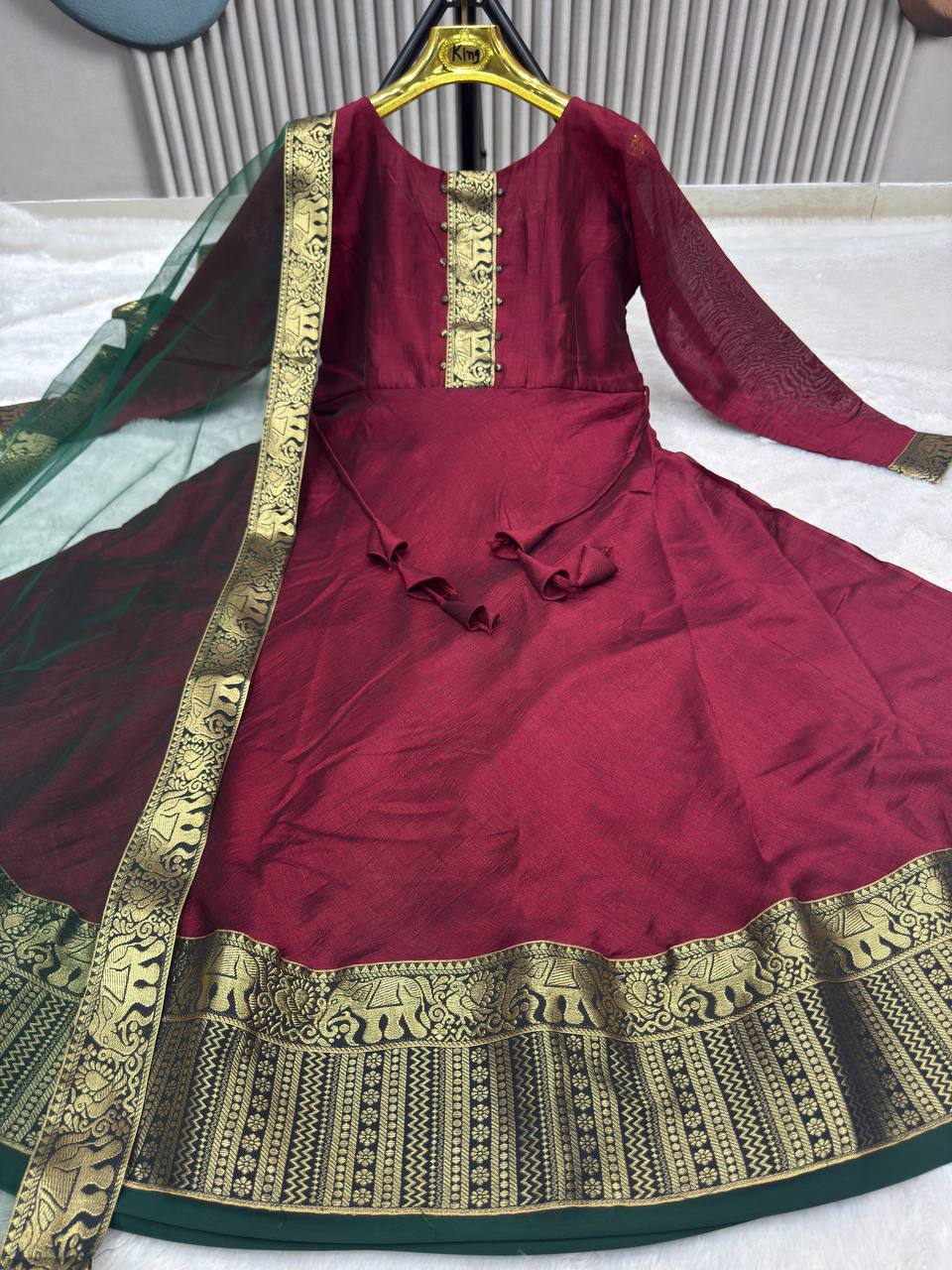 Vichitra Silk Gown with Net Dupatta
