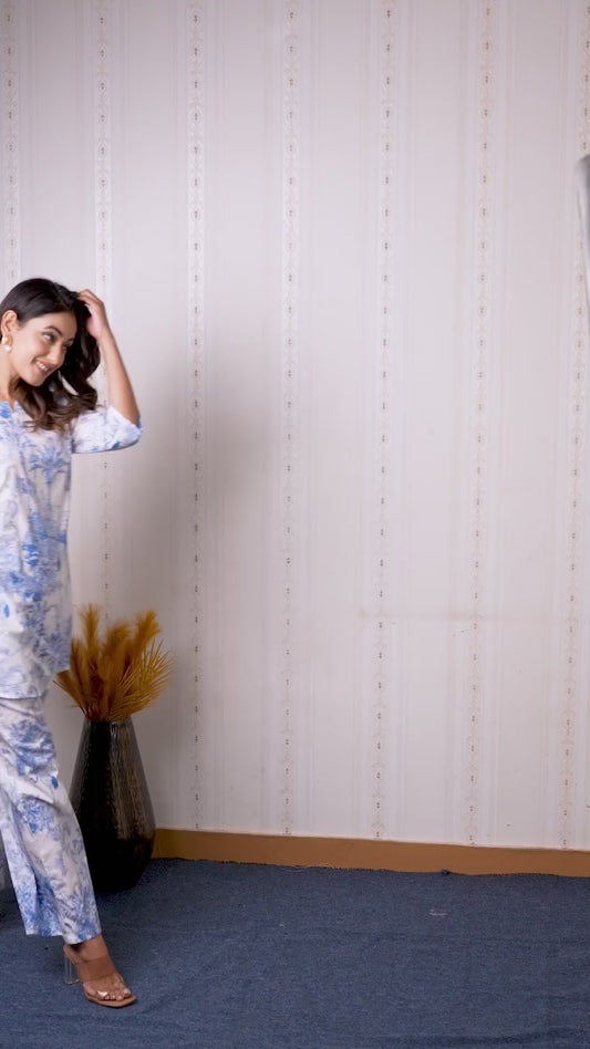 Azure Bloom Rayon Co-ord set