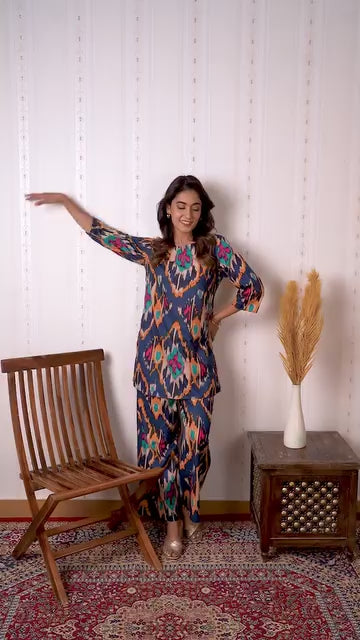 Blue Haze Abstract Rayon Co-ord Set
